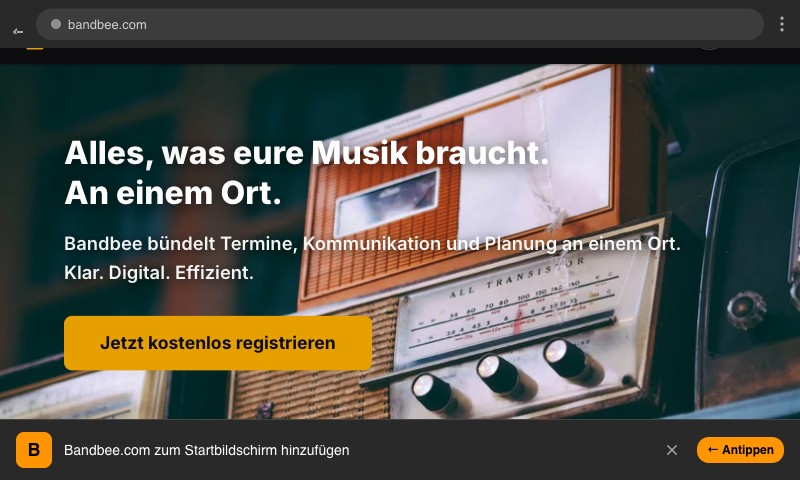 Bandbee in Chrome mit Install-Banner